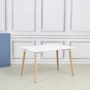 White Rectangular Dining Table with 4 pcs of Navy Velvet Stackable Chairs