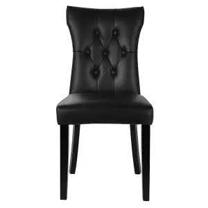 Dining Chair Set of 2 Black PU Leather High Backrest Dining Chairs