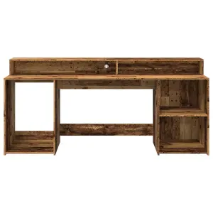 Berkfield Desk with LED Lights Old Wood 200x55x91 cm Engineered Wood