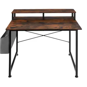 Desk with shelf and fabric bag - Industrial wood dark, rustic