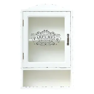 Melody Maison Vintage Style White Distressed Glass Fronted Wall Cabinet 54cm x 32cm