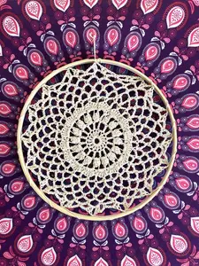 Boho Wall Hanging 26 Cm, Natural Home Decor, Wall Decoration, Sustainable Wall Art For Bedroom, Office, Nursery, Cotton And Bamboo Circle