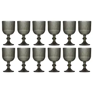 Set of 12 Vintage Luxury Grey Ribbed Drinking Wine Glass Wine Goblets 360ml