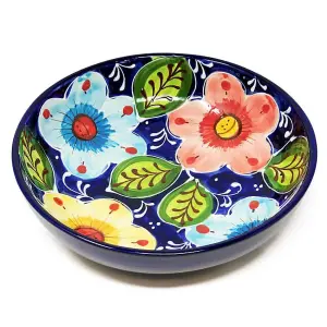 Classic Spanish Hand Painted Pattern Kitchen Dining Shallow Bowl 23cm Pink Flower