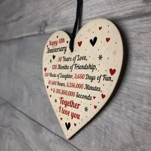 Red Ocean 10th Wedding Anniversary Gift For Him Her Wood Heart Keepsake Husband Wife Boyfriend Girlfriend