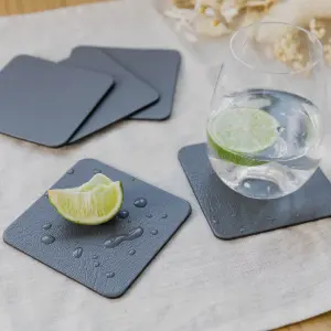 Set of 8 Slate Grey Recycled Leather Placemats and 8 Leather Coasters