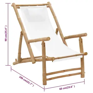 Berkfield Deck Chair Bamboo and Canvas Cream White