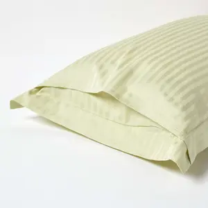 Homescapes Sage Green Egyptian Cotton Satin Stripe Oxford Pillowcase 330 TC