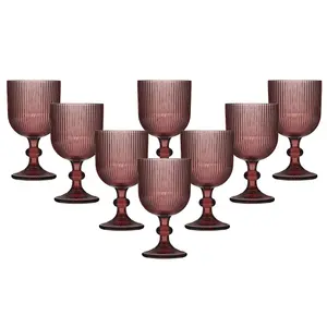 Set of 8 Vintage Luxury Pink Ribbed Drinking Wine Glass Wine Goblets 360ml