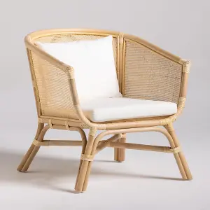 Shore Armchair White Removable Cushion Seat with a Cane Wicker Rattan Tub Frame