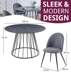 Hallowood Furniture Cullompton Large 120cm Round Table with 4 Grey Curved Back Chairs