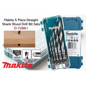 Makita D-72861 5 Piece Brad Point Wood Drill Bit Set 4 5 6 9 10mm Bits +Case x 2