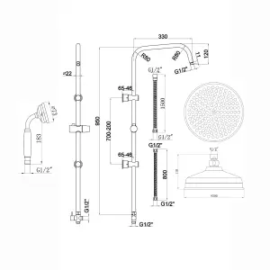 ENKI Carre Chrome Traditional Solid Brass Shower Riser Rail Kit 950mm