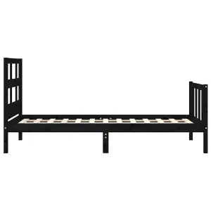 Berkfield Bed Frame with Headboard Black Small Single Solid Wood