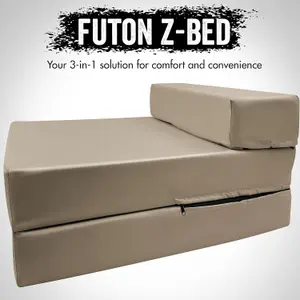 Fold Out Single Z Bed Futon Sofa Chair Mattress - Beige