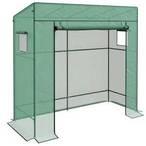 Walk-in Garden Green House with Large Roll-up Door and 2 Mesh Windows, Green