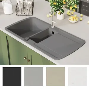 Berkfield Granite Kitchen Sink Double Basin Grey