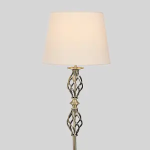 ValueLights Pembroke Antique Brass Double Twist Floor Lamp with Beige Tapered Shade - Includes 6w LED Bulb 3000K Warm White