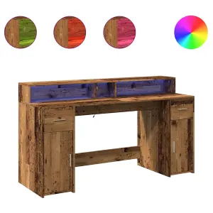 Berkfield Desk with LED Lights Old Wood 160x55x91 cm Engineered Wood