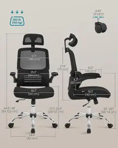 SONGMICS Ergonomic Office Chair, High Back Desk Chair with Foldable Armrests, Mesh Computer Chair, Tilt Function, Ink Black