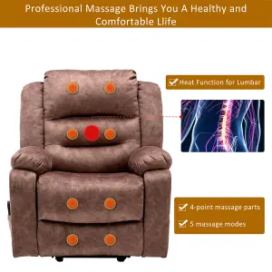 Electric Power Lift Recliner Chair Sofa with Massage and Heat for Elderly, 2 Side Pockets USB Ports, Brown, Fabric