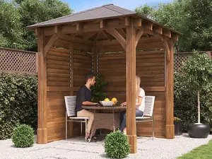 Dunster House Wooden Gazebo Kit Louvre Walled 2.5m x 2.5m Heavy Duty Garden Shelter Roof Shingles Leviathan