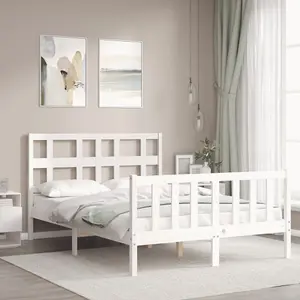 Berkfield Bed Frame with Headboard White 140x200 cm Solid Wood