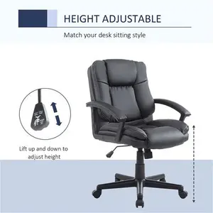 HOMCOM Swivel Executive Office Chair, Mid-Back Faux Leather Desk Chair With Double-Tier Padding, Arms, And Wheels, Black | Aosom UK