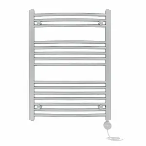 Right Radiators Prefilled Thermostatic Electric Heated Towel Rail Curved Ladder Warmer Rads - Chrome 800x600 mm