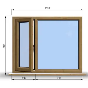 1195mm (W) x 995mm (H) Wooden Stormproof Window - 1/3 Left Opening Window - Toughened Safety Glass