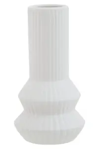 Interiors by Premier Compact And Lightweight White Vase, Geometric Design Flower Ceramic Vase, Finely Crafted Vase For Flowers