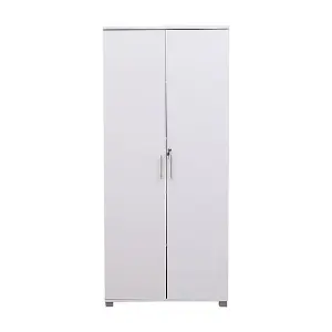 Storage Cupboard White Wooden Filing cabinet with 4 shelves - 2 Door Lockable Filing Cabinet - Tall Wood Office Organiser