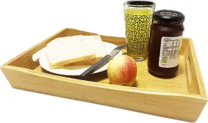 Almineez Bamboo Serving Tray with Handles Rectangular Wooden Breakfast Tray