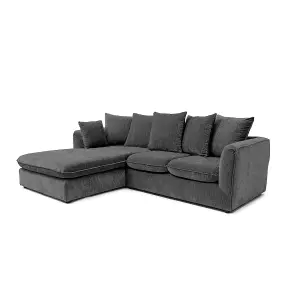 Lucas Water Repellent Velvet Chenille Left Facing Corner Sofa in Dark Grey