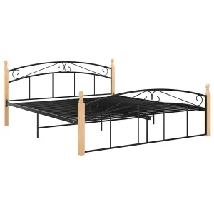 Berkfield Bed Frame Black Metal and Solid Oak Wood 160x200 cm