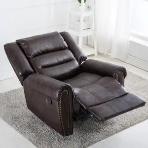 Denver Bonded Leather Recliner Armchair W Stud Sofa Home Lounge Chair Reclining (Brown)