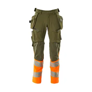 Mascot Accelerate Safe Trousers with Holster Pockets - Moss Green/Orange   (30.5) (Leg Length - Long)