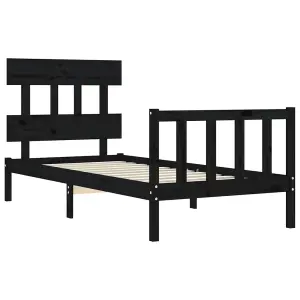 Berkfield Bed Frame with Headboard Black Small Single Solid Wood