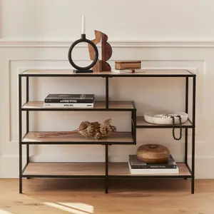 sweeek. 5-level industrial bookshelf in metal and wood effect Loft Natural 114x33x78 cm