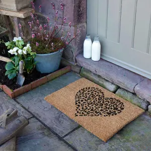 Leopard Print Heart Doormat - Regular 60x40cm