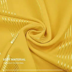 Deconovo Blackout Curtains Eyelet Silver Wave Line Foil Printed Thermal Curtains for Bedroom 52x54 Inch Mellow Yellow 2 Panels