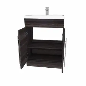 SunDaze Charcoal Bathroom Furniture 600mm Vanity Unit Sink Basin Storage Cabinet Floor Standing