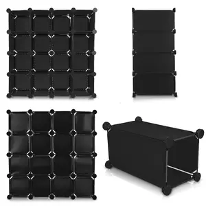 LIVIVO Multi-Purpose 16-Section Interlocking Cube Shoe Rack Organiser with Back Panels - Holder with Space for 16 Pairs of Shoes