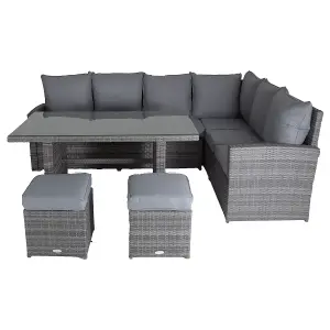 Charles Bentley 6 Seater Multifunctional Casual Rattan Dining Set - Light Grey