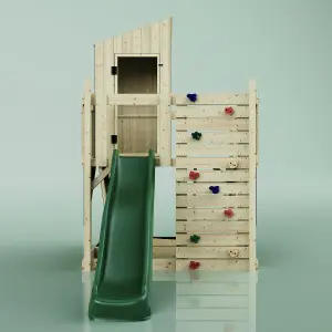 PolarPlay Kids Scandinavian Style Climbing Platform & Playhouse with Slide - Fiske Green