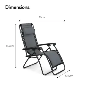 VonHaus Zero Gravity Chair, Textoline Folding Sun Lounger, Heavy Duty Foldable Sunlounger w/ Headrest & Powder Coated Steel Frame