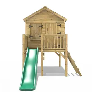 Rebo 5FT x 5FT Childrens Wooden Garden Playhouse on Deck + 6ft Slide- Nightingale Green