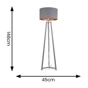 ValueLights Lottie Grey Wood Tripod Floor Lamp with Grey/Copper Drum Shade - LED Bulb Included