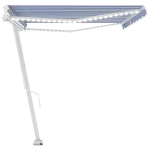 Berkfield Manual Retractable Awning with LED 500x300 cm Blue and White