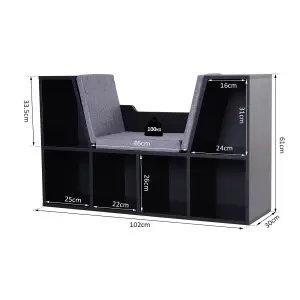 HOMCOM Cube Bookshelf Organizer with Reading Seat, Six Cubes, Black